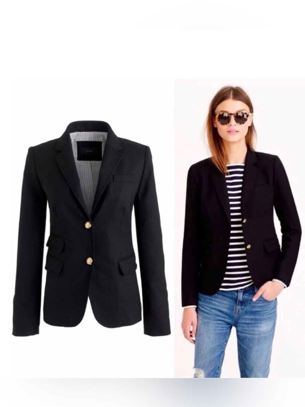 J. Crew Schoolboy Blazer Wool Black Gold Crested Buttons 6